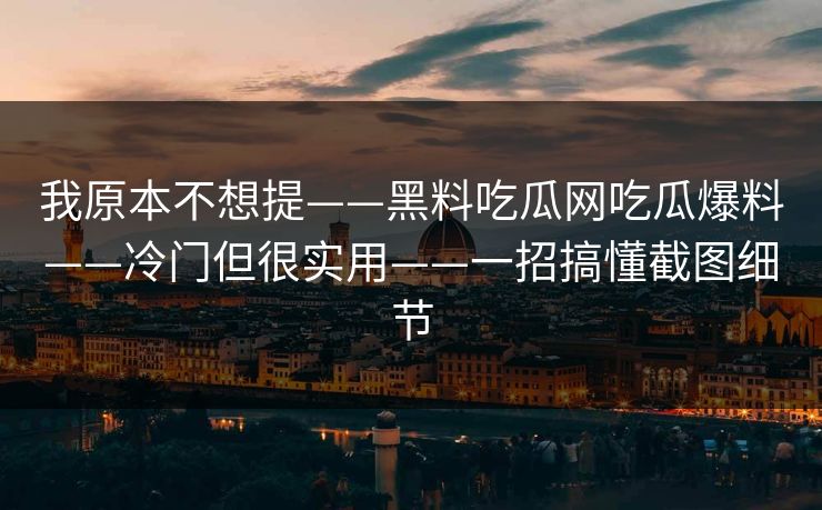 我原本不想提——黑料吃瓜网吃瓜爆料——冷门但很实用——一招搞懂截图细节